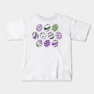 Egg Pattern | Purple Green | Stripes Clouds Flowers Dots | White Kids T-Shirt